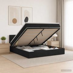 Κρεβάτι Ottoman με στρώμα με κεφαλάρι Μαύρο 160 x 200 cm Ύφασμα 3456339