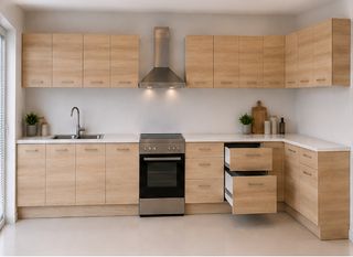 Intrahome Γωνιακή Κουζίνα 21 346x132 Πλάτος 478 κουτία 60cm / 50cm / 39cm / 56cm / 104cm / Γωνία 90x90 / 43cm / 84cm / 54cm / 47cm / 82cm Κρεμαστά – Βάσεις μαζί με πάγκο μελαμίνης 3,2cm Intrahome-sono