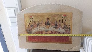 Μεγάλη Χειροποίητη Εικόνα Ο Μυστικός Δείπνος σε Φυσική Πέτρα / Σχιστόπλακα (43cm)