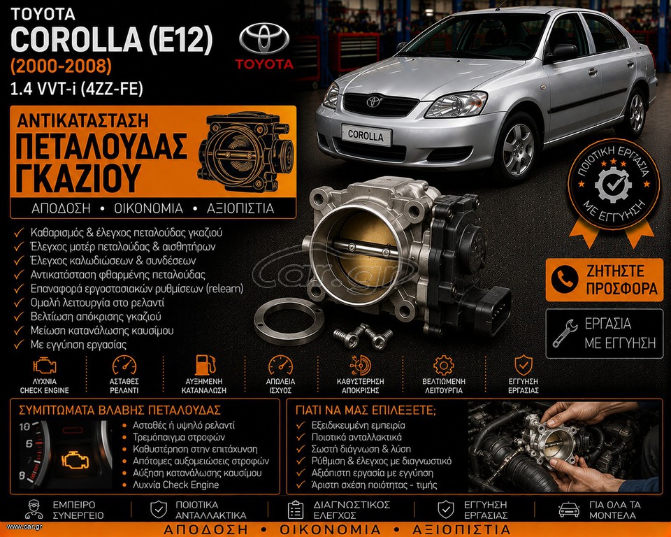 Toyota Avensis T25 (2003-2008) 1.8 VVT-i - Αντικατάσταση Πεταλούδα Γκαζιού