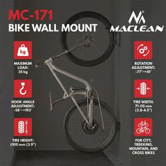 Maclean Wall-Mounted Bike Rack / Hanger, max. load 35 kg, adjustable tilt angle, steel, MC-171-thumb-1