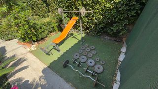 Πλήρες σετ γυμναστικής: Πάγκος Sport Life + 4 μπάρες + 74.5 kg δίσκοι (μαντέμι)