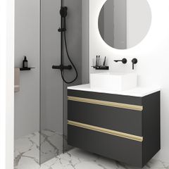 Orabella Vision 80 - Κρεμαστό Έπιπλο Μπάνιου με λευκή ματ επικάλυψη και βάση με συρτάρια από MDF super matt δικής σας επιλογής (χωρίς καθρέπτη και νιπτήρα) F70238-70239,W-80