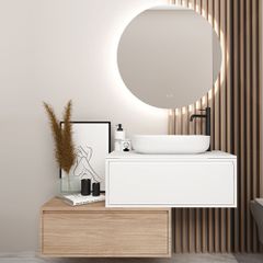 Orabella Drawer asymmetrical 80 - Κρεμαστό Έπιπλο Μπάνιου με λευκή ματ επικάλυψη και βάση με συρτάρια από MDF super matt δικής σας επιλογής (χωρίς καθρέπτη και νιπτήρα) F70216-70214,W-80