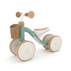 CHILLAFISH - Cruzi 4-wheel first ride-on with woven basket, comfy seat and silent anti-skid wheels (CPQR02GRE) / Toys