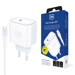 3mk Rayo Charger 20W PD3.0 PPS USB-C Wall Charger + USB-C / USB-C 3A 60W Cable - White