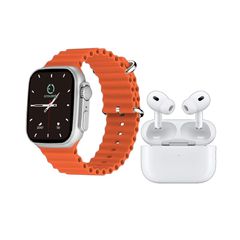 Σετ Smartwatch με 7 λουράκια και ασύρματα ακουστικά Bluetooth - GUS-00 - 260172 - Silver/Orange