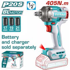 Μπουλονόκλειδο Μπαταρίας TOTAL Li-ion 20V / 405Nm BL Motor χωρίς Μπαταρία & Φορτιστή SOLO ( TIWLI20451 )