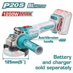 Τροχός Γωνιακός Μπαταρίας TOTAL Li-ion 20V / 125mm BRUSHLESS MOTOR Χωρίς Μπαταρία & Φορτιστή Επαγγελματικός ( TAGLI212027E )