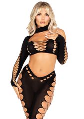 LEG AVENUE - CROP TOP AND LEGGINGS CUT-OUT SEAMLESS BLACK