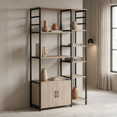 Επιδαπέδια ραφιέρα Ranea pakoworld sonoma-μαύρο 85x32x150εκ