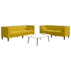 Σετ Καναπέδων Chesterfield 2 Τεμαχίων με Στηρίγματα Κίτρινο Βελούδο 3209297