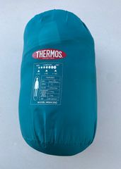 Vintage Thermos (θερμός) "Week End" Μπλε/Γαλαζοπράσινος υπνόσακος κάμπινγκ με κουκούλα + θήκη μεταφοράς • Πολύ καλή κατάσταση