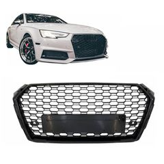 Μάσκα Για Audi A4 B9 16-19 RS4 Look Κυψελωτή Γυαλιστερό Μαύρο