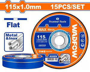 Wadfow WAC2L45 Δίσκος Κοπής Μετάλλου/Inox Ισιος 115 Χ 1mm 15 Τεμάχια Σε Μεταλλικό Κουτάκι