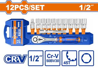 Wadfow WST2212 Σετ Καρυδάκια Με Καστάνια 1/2" 12 Τεμάχια