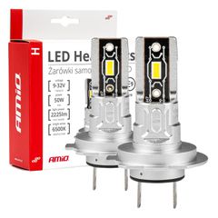 Amio - ΛΑΜΠΕΣ LED H7 H-SERIES 12>24V 50W 6500K 2225lm +200% CSP LED - 2 TEM. (03332/AM)