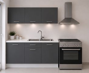Intrahome Ευθεία Κουζίνα 58 Πλάτος 220 κουτία 58cm / 83cm / 77cm Κρεμαστά – Βάσεις μαζί με πάγκο μελαμίνης 3,2cm Intrahome-anthraki231282362454
