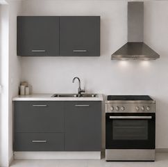 Intrahome Ευθεία Κουζίνα 62 Πλάτος 140 κουτία 38cm / 101cm Κρεμαστά – Βάσεις μαζί με πάγκο μελαμίνης 3,2cm Intrahome-anthraki231282362847