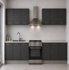 Intrahome Ευθεία Κουζίνα 81 Πλάτος 320 κουτία 54cm / 36cm / 81cm / 48cm / 42cm / 58cm Κρεμαστά – Βάσεις μαζί με πάγκο μελαμίνης 3,2cm Intrahome-anthraki231282364783