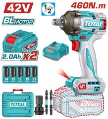 Μπουλονόκλειδο Μπαταρίας TOTAL Li-ion 42V / 460Nm / με 2 Μπαταρίες 2Ah BL Motor Επαγγελματικό ( TIWLI42462E )
