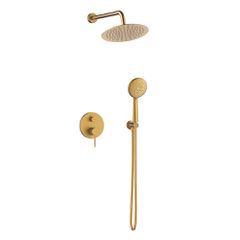 Orabella Preciosa Brushed gold - Shower set εντοιχισμού με Μπαταρία λουτρού, εντοιχισμού 2 σημείων, κεφαλή Φ250 με βραχίονα και τηλέφωνο ντουζ με σπιράλ και επιτοίχειο στήριγμα 10397