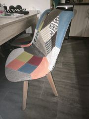 4 καρεκλες υφασμα patchwork με ξυλινα ποδια