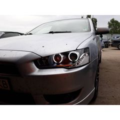 ΦΑΝΑΡΙΑ ΕΜΠΡΟΣ Headlights Mitsubishi Lancer (2008-2013) led angel eyes - black , με λάμπες (Η1)