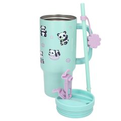 PENFection - To Go Cup With Straw - PANDA - Turquoise - 470 ml