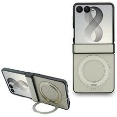 Etui Guess Magnetic Ring Stand Grained Classic Logo MagSafe na Samsung Galaxy Z Flip 8 - beżowe