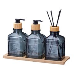 Σετ Δύο Dispenser & Αρωματικό Χώρου με Sticks Γυάλινο/Μπαμπού με δίσκο Grey MRShome DF-0019002