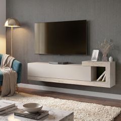 Έπιπλο τηλεόρασης επιτοίχιο Volare Megapap χρώμα sandstone - travertine 150x29,6x38,6εκ.