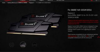 G.Skill Ripjaws V DDR4 32GB (2x16GB) 3600MHz (F4-3600C14D-32GVK) RAM