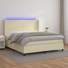 Κρεβάτι Boxspring με Στρώμα & LED Κρεμ 160x200 εκ. Συνθ. Δέρμα 3139273