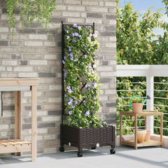 Γλάστρα κήπου με πέργκολα & τροχούς Καφέ 40 x 40 x 131,5 εκ. PP 3422934