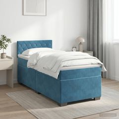 Κρεβάτι box spring με στρώμα Σκούρο Μπλε 90 x 200 cm Βελούδο 3450636