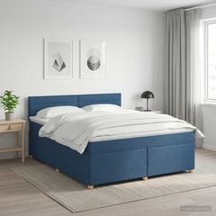 Κρεβάτι box spring με στρώμα Μπλε 180 x 200 cm Ύφασμα 3451013