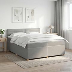Κρεβάτι box spring με στρώμα Ανοιχτό γκρι 200 x 200 cm Ύφασμα 3451028