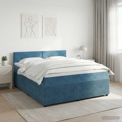 Κρεβάτι box spring με στρώμα Σκούρο Μπλε 140 x 200 cm Βελούδο 3451695