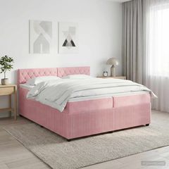 Κρεβάτι box spring με στρώμα Ροζ 200 x 200 cm Βελούδο 3451744