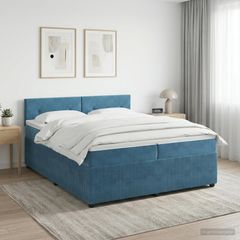 Κρεβάτι box spring με στρώμα Σκούρο Μπλε 200 x 200 cm Βελούδο 3451749