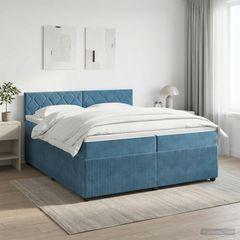 Κρεβάτι box spring με στρώμα Σκούρο Μπλε 200 x 200 cm Βελούδο 3451755