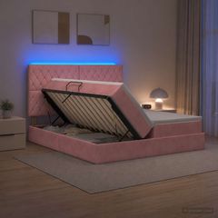 LED Κρεβάτι αποθήκευσης με στρώμα Ροζ 200 x 200 cm Βελούδο 3460265