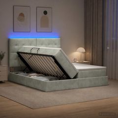 LED Κρεβάτι αποθήκευσης με στρώμα Ανοιχτό γκρι 180 x 200 cm 3460266