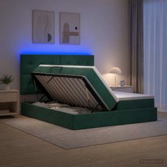 LED Κρεβάτι αποθήκευσης με στρώμα Σκούρο Πράσινο 200 x 200 cm 3460275