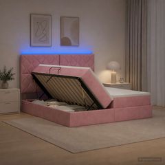 LED Κρεβάτι αποθήκευσης με στρώμα Ροζ 180 x 200 cm Βελούδο 3460283