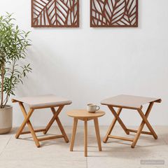 Καρέκλα Ακτίνας 2 pcs Στερεό Ξύλο Ευκαλύπτου Μπεζ 42024899