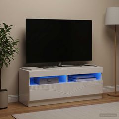 Ντουλάπα LED Τηλεόρασης Γυαλιστερό Λευκό Επεξεργασμένο Ξύλο 897429