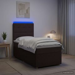 Κρεβάτι με κουτί ελατηρίου LED και στρώμα Σκούρο Καφέ Ύφασμα 3455730