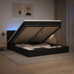 Κρεβάτι Ottoman με Στρώμα και LED Μαύρο 160 x 200 cm Ύφασμα 3456921